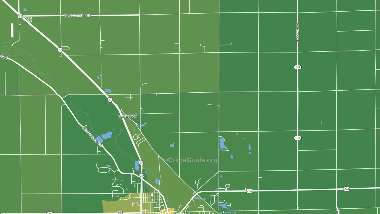 Monmouth, IN Map of Vehicle Theft Rates