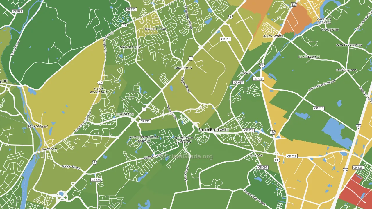 Monmouth Junction, NJ Map of Vehicle Theft Rates