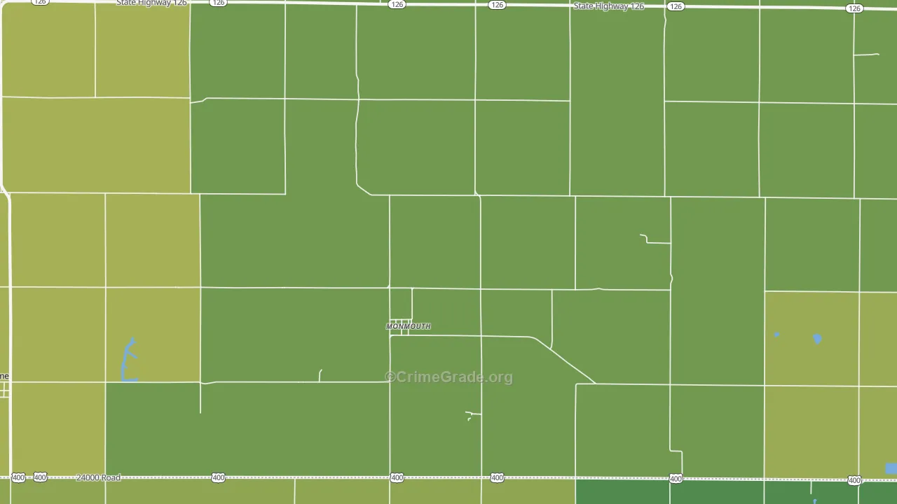 Monmouth, KS Map of Vehicle Theft Rates