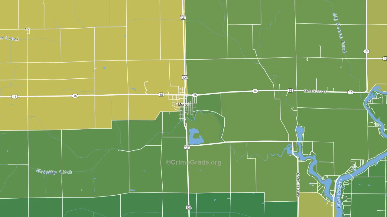 Monon, IN Map of Vehicle Theft Rates