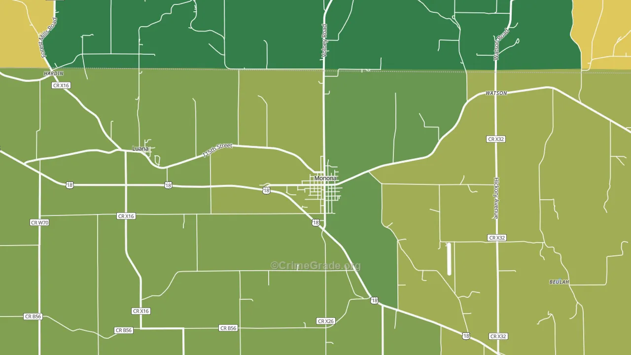 Monona, IA Map of Vehicle Theft Rates