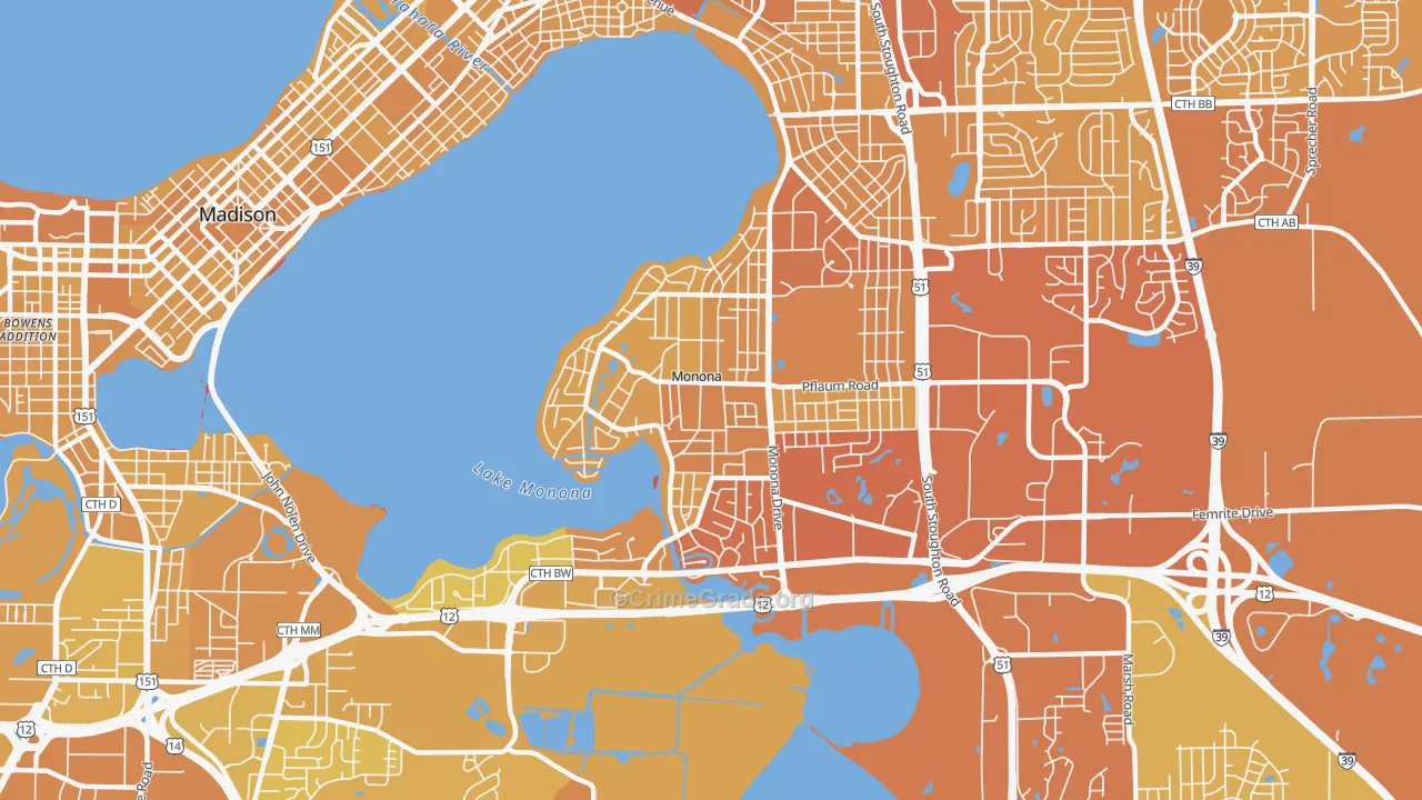 Monona, WI Map of Vehicle Theft Rates