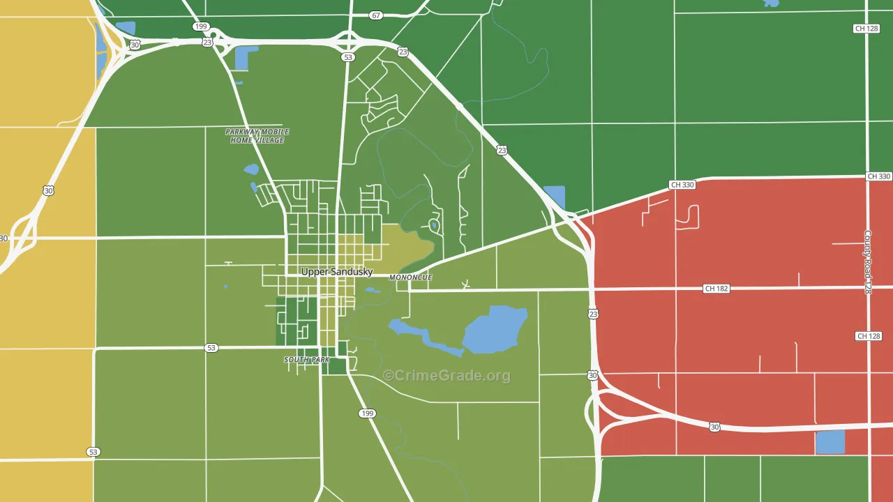 Mononcue, OH Map of Vehicle Theft Rates