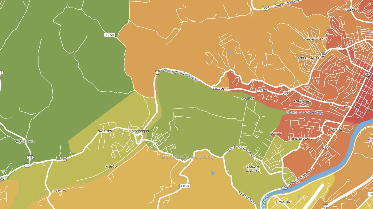 Monongah, WV Map of Vehicle Theft Rates
