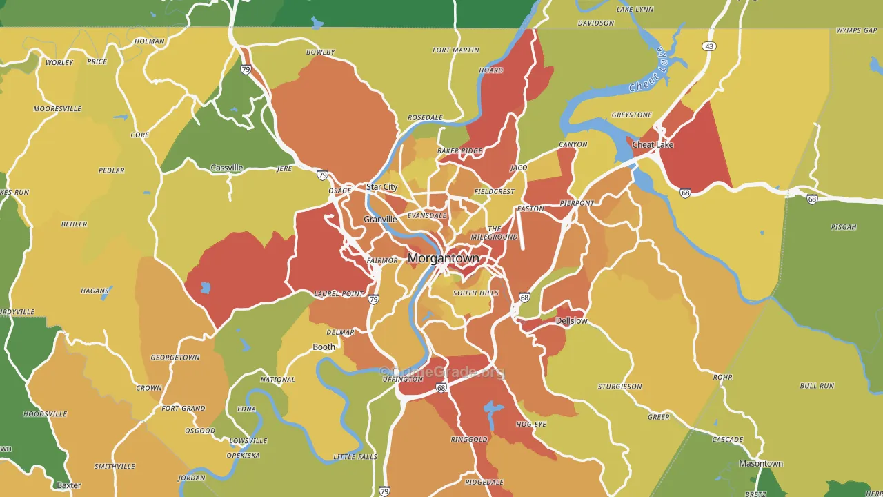 Monongalia County, WV Map of Vehicle Theft Rates