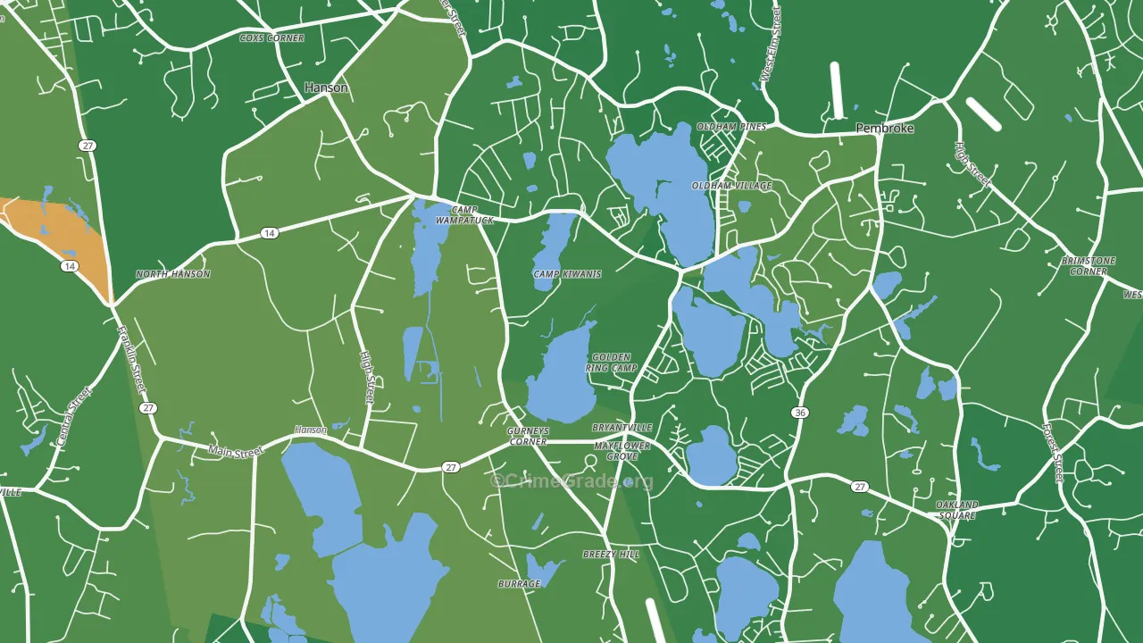 Monponsett, MA Map of Vehicle Theft Rates