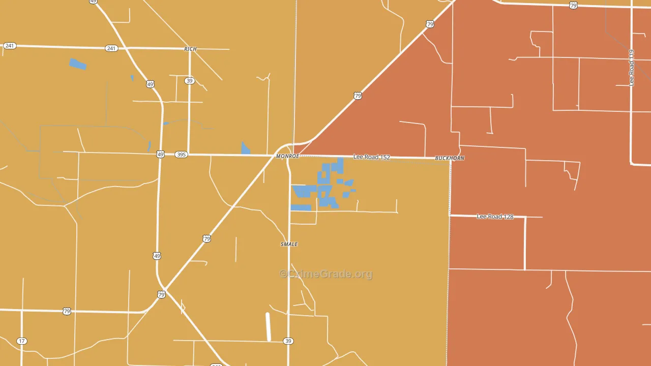 Monroe, AR Map of Vehicle Theft Rates