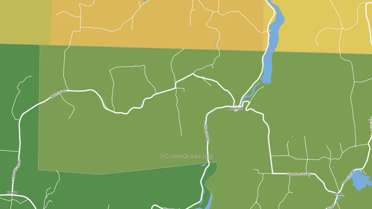 Monroe Bridge, MA Map of Vehicle Theft Rates