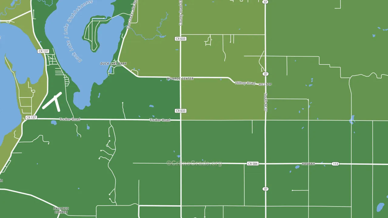 Monroe Center, MI Map of Vehicle Theft Rates