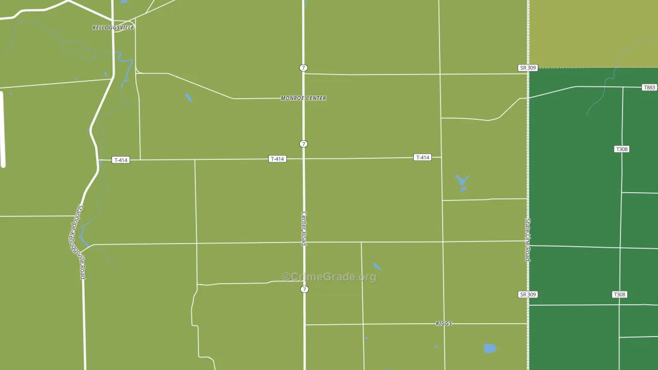 Monroe Center, OH Map of Vehicle Theft Rates