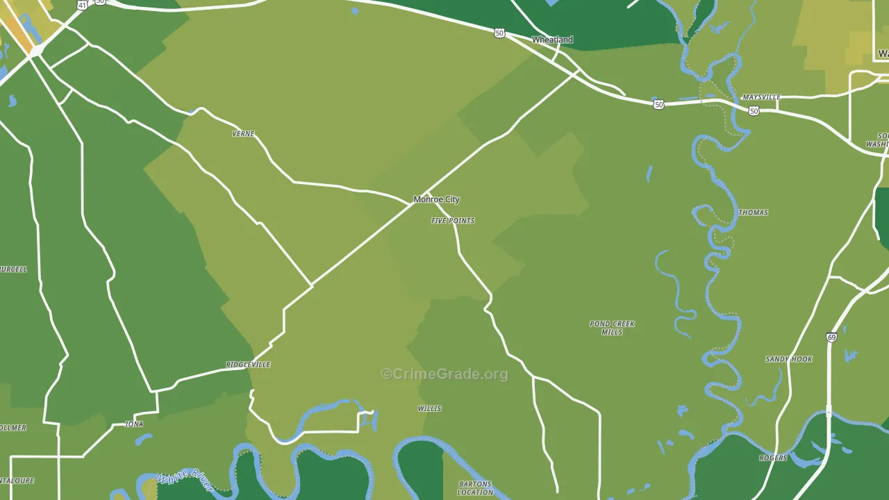 Monroe City, IN Map of Vehicle Theft Rates
