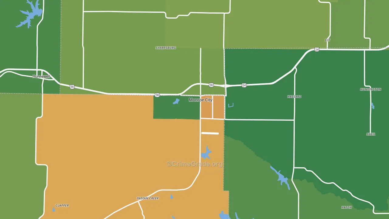 Monroe City, MO Map of Vehicle Theft Rates