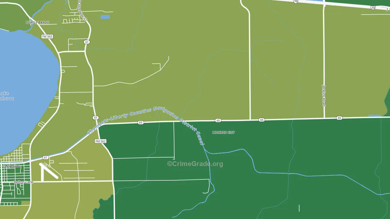 Monroe City, TX Map of Vehicle Theft Rates
