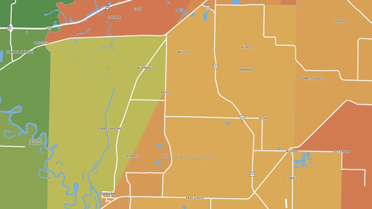 Monroe County, AR Map of Vehicle Theft Rates
