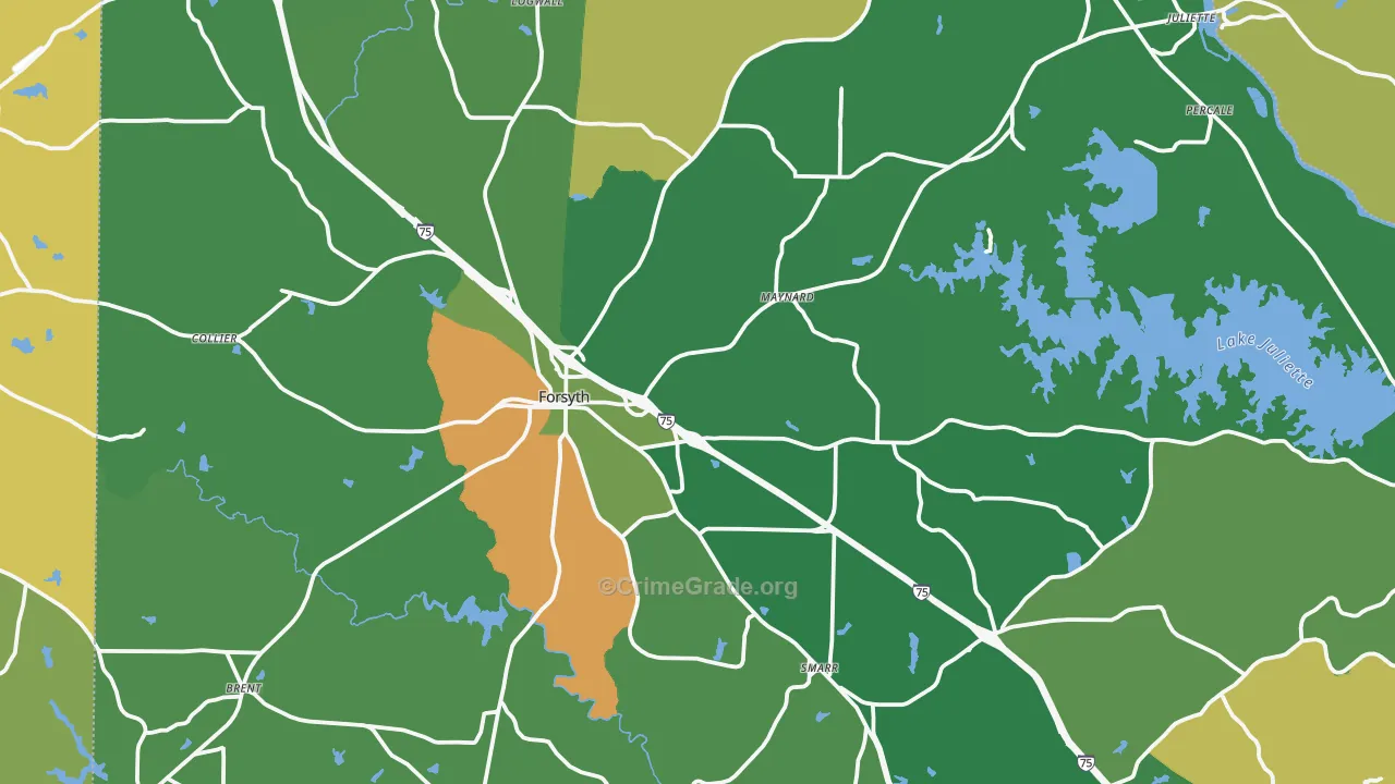 Monroe County, GA Map of Vehicle Theft Rates