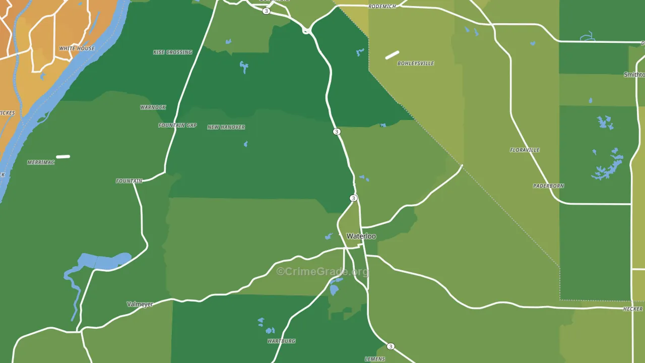 Monroe County, IL Map of Vehicle Theft Rates