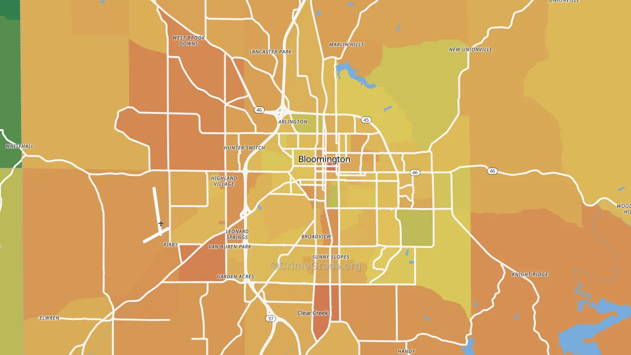 Monroe County, IN Map of Vehicle Theft Rates