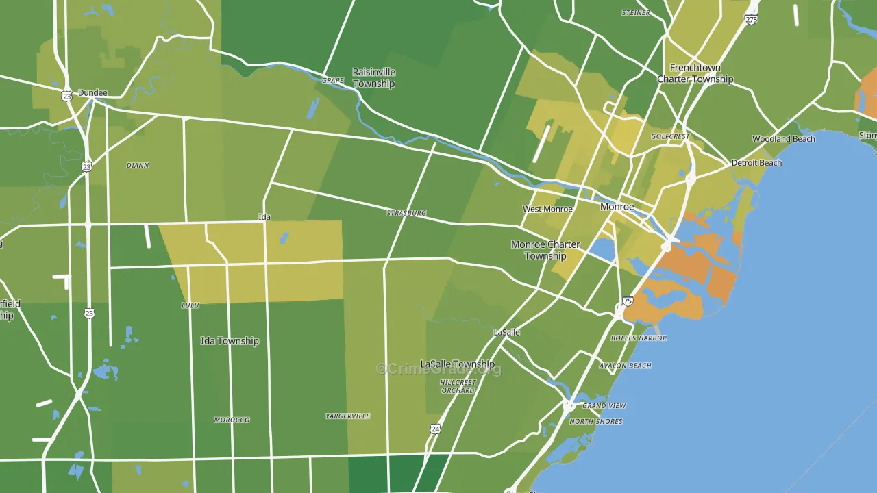 Monroe County, MI Map of Vehicle Theft Rates