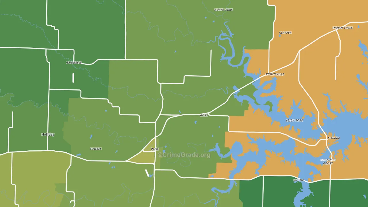 Monroe County, MO Map of Vehicle Theft Rates