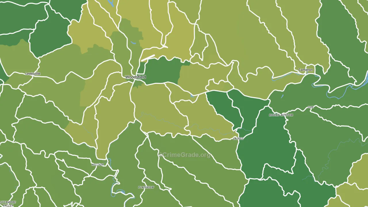Monroe County, OH Map of Vehicle Theft Rates
