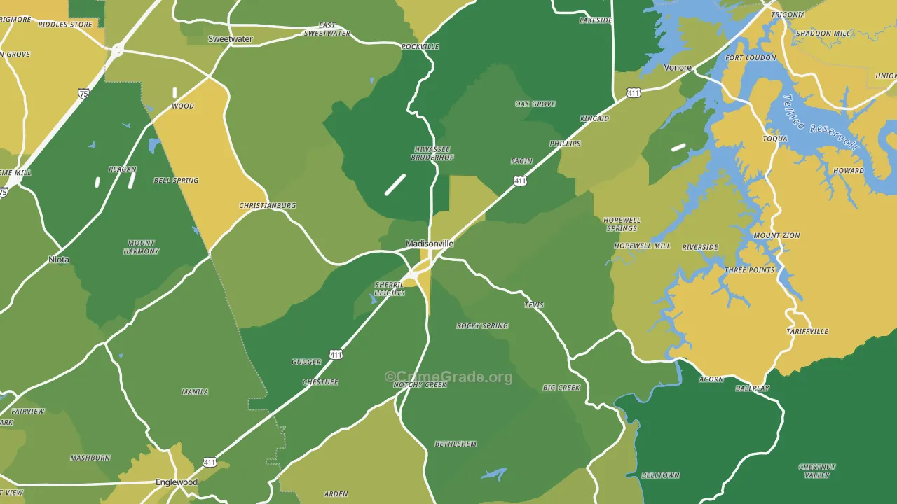 Monroe County, TN Map of Vehicle Theft Rates