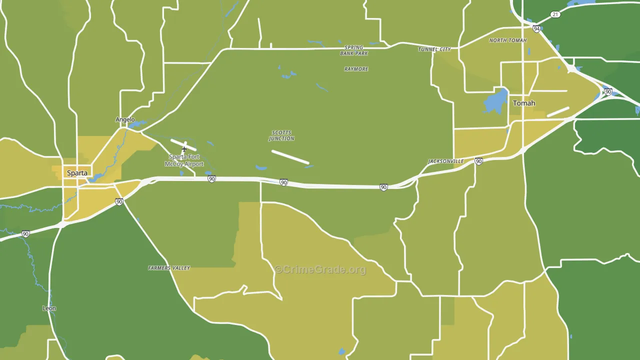 Monroe County, WI Map of Vehicle Theft Rates