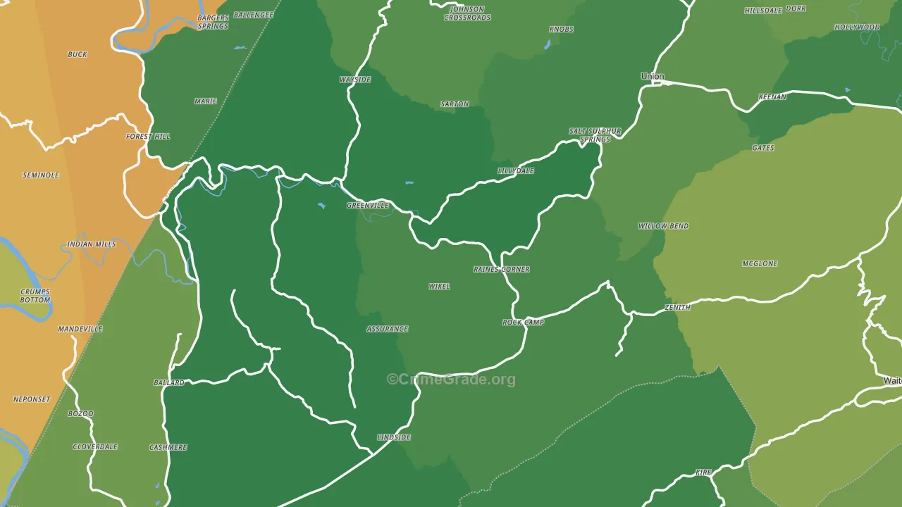 Monroe County, WV Map of Vehicle Theft Rates