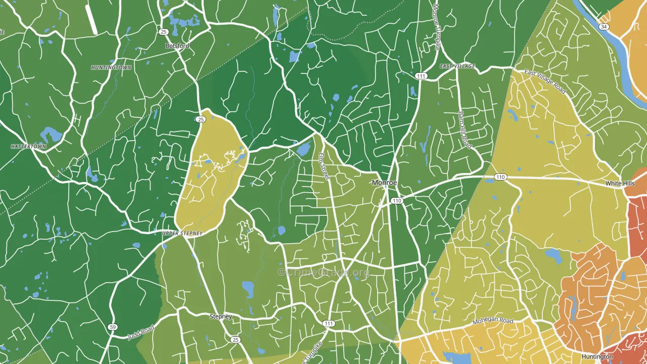 Monroe, CT Map of Vehicle Theft Rates