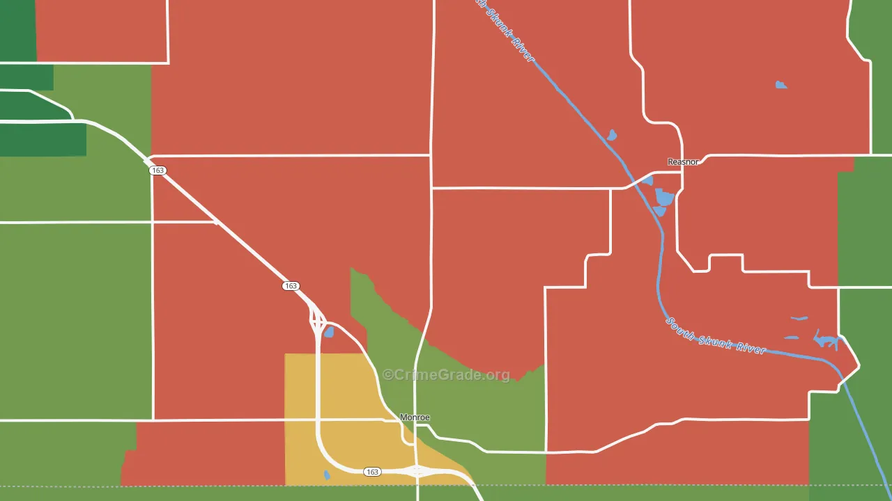 Monroe, IA Map of Vehicle Theft Rates