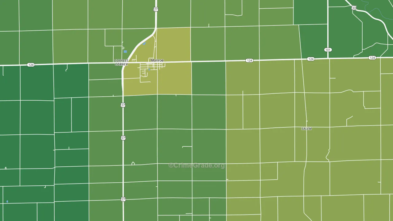 Monroe, IN Map of Vehicle Theft Rates