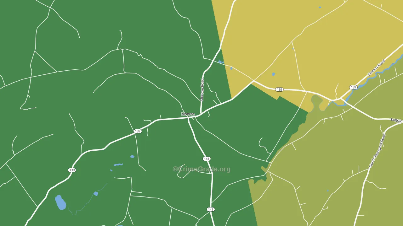 Monroe, ME Map of Vehicle Theft Rates