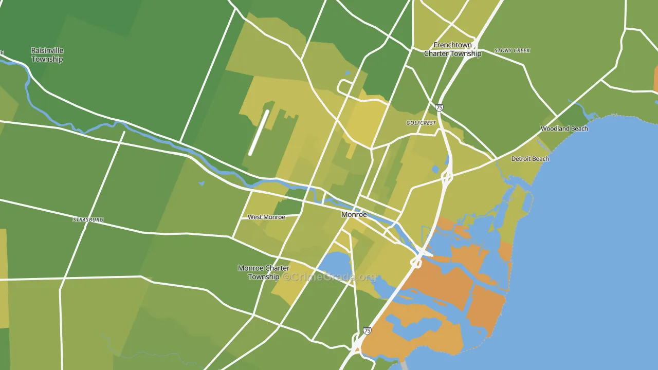 Monroe, MI Map of Vehicle Theft Rates