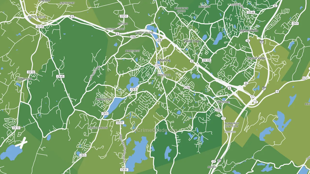 Monroe, NY Map of Vehicle Theft Rates