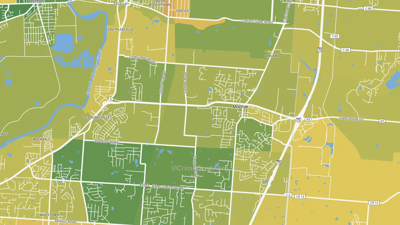 Monroe, OH Map of Vehicle Theft Rates