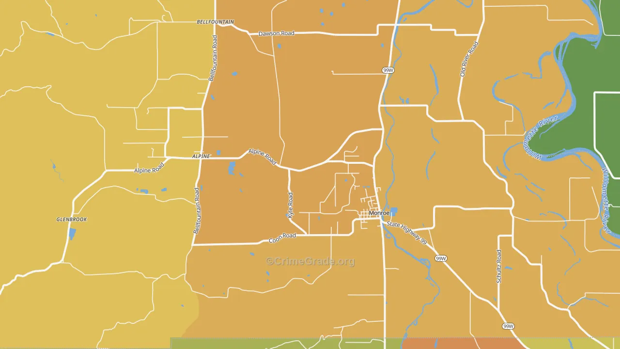 Monroe, OR Map of Vehicle Theft Rates