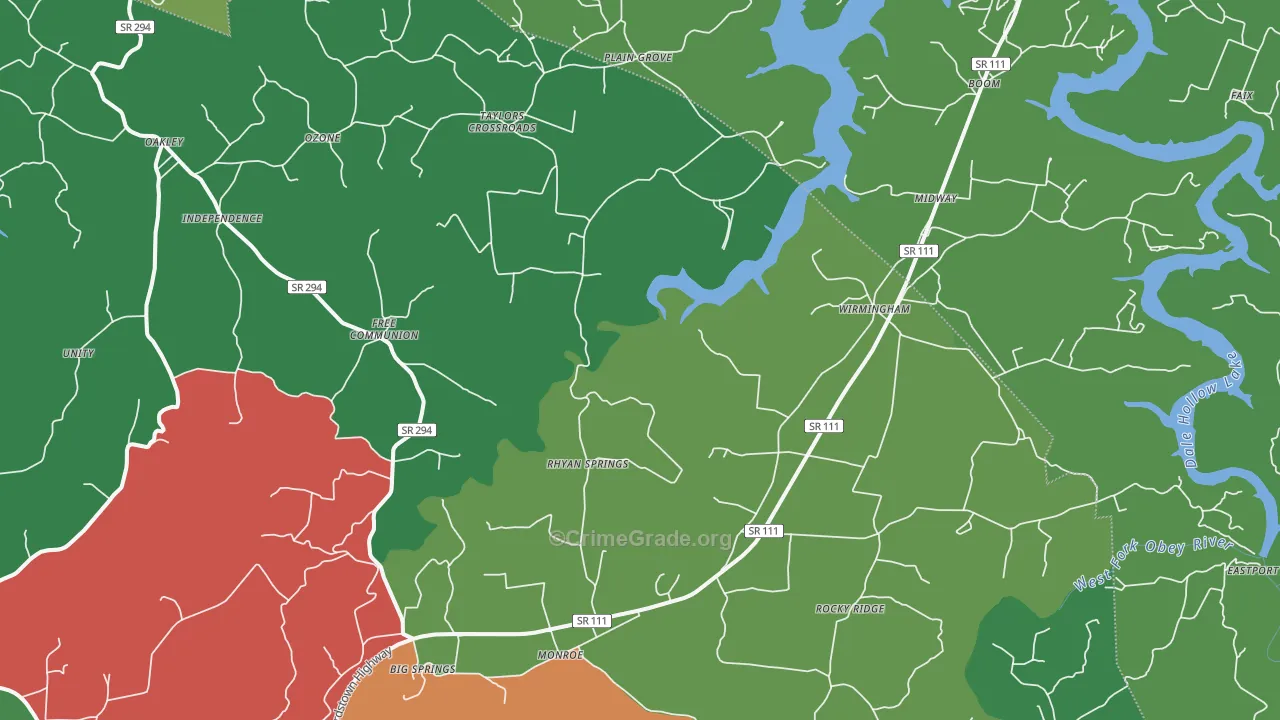 Monroe, TN Map of Vehicle Theft Rates