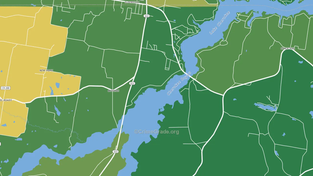 Monroe, TX Map of Vehicle Theft Rates