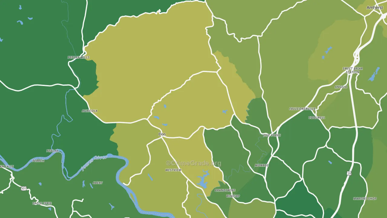 Monroe, VA Map of Vehicle Theft Rates