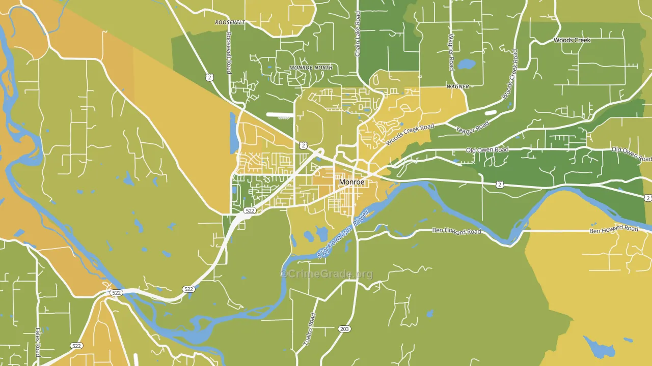 Monroe, WA Map of Vehicle Theft Rates