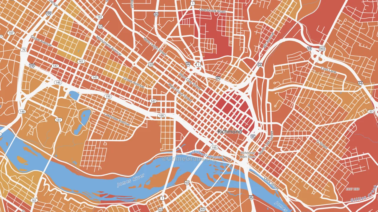Monroe Ward, Richmond, VA Map of Vehicle Theft Rates