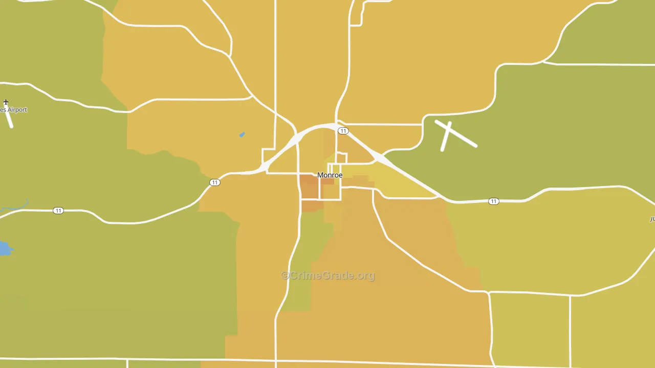 Monroe, WI Map of Vehicle Theft Rates