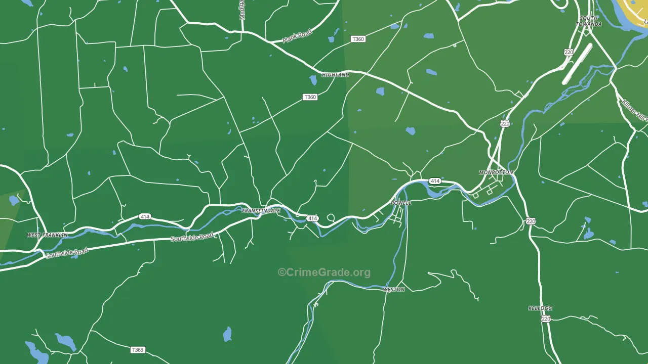 Monroeton, PA Map of Vehicle Theft Rates