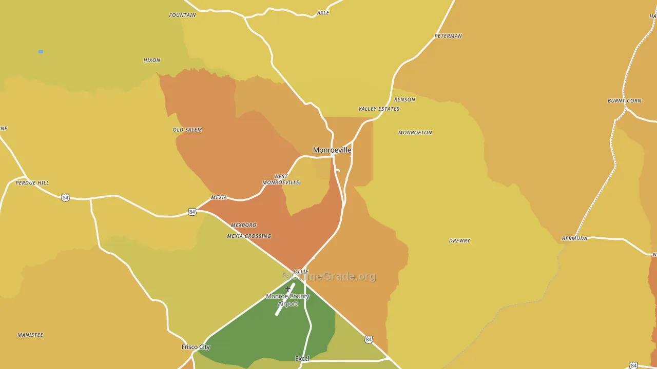 Monroeville, AL Map of Vehicle Theft Rates