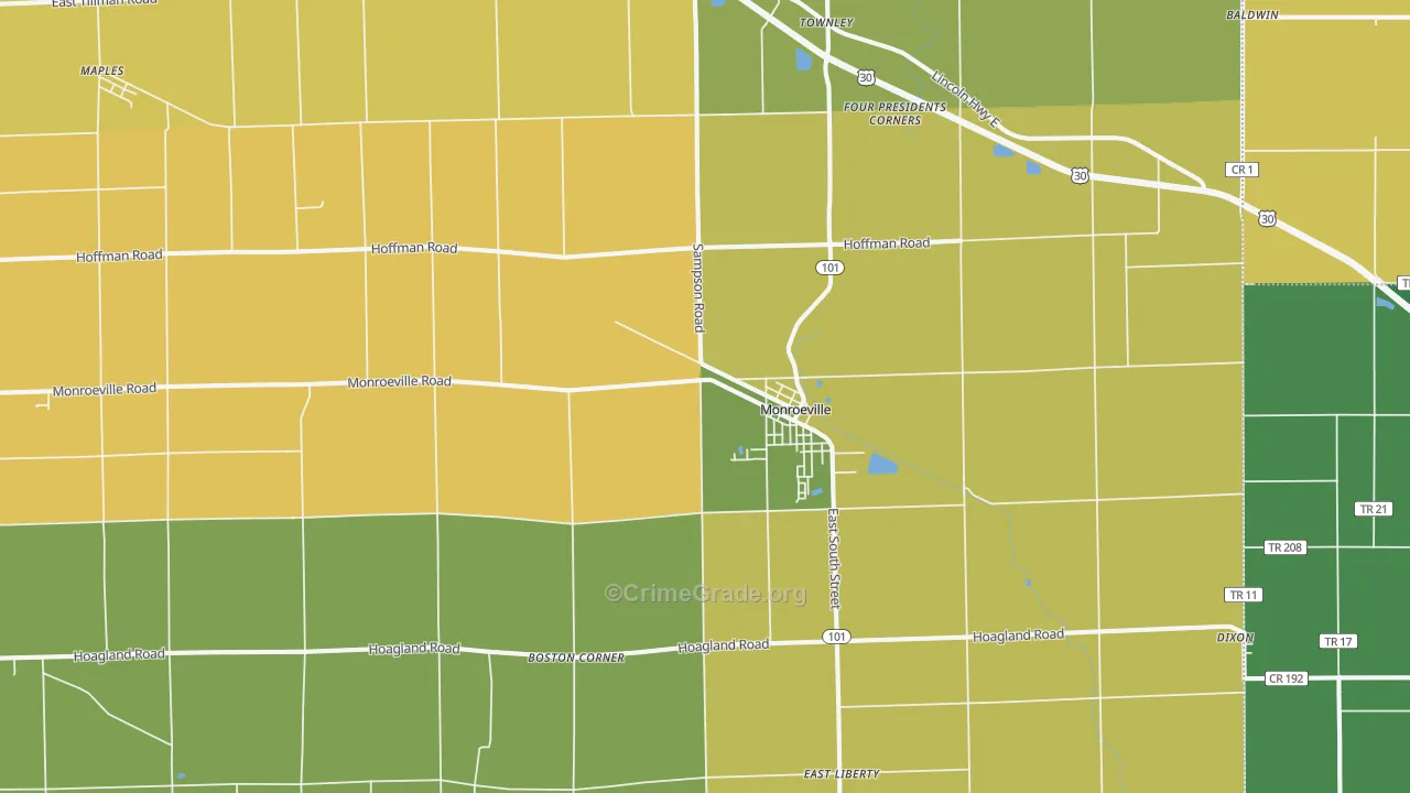 Monroeville, IN Map of Vehicle Theft Rates