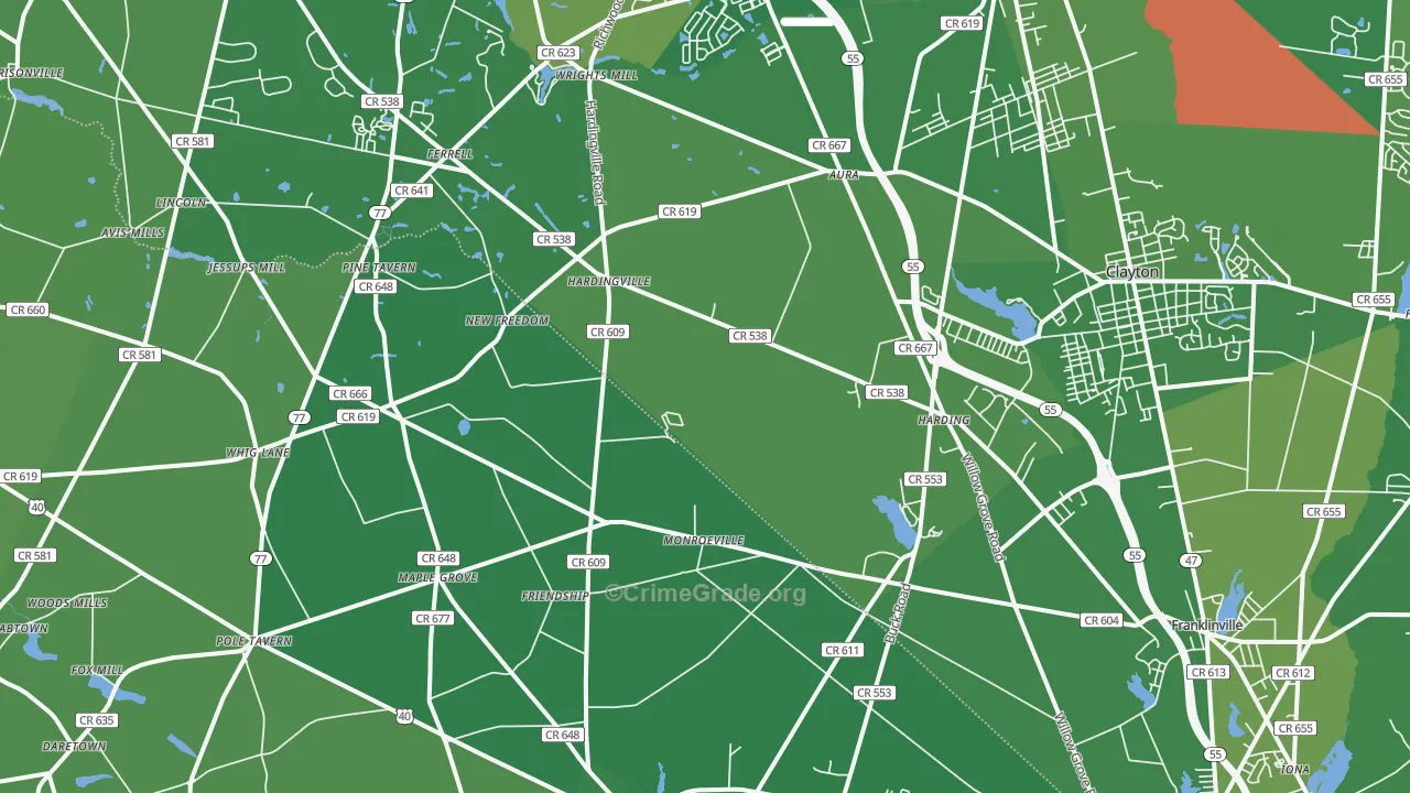 Monroeville, NJ Map of Vehicle Theft Rates