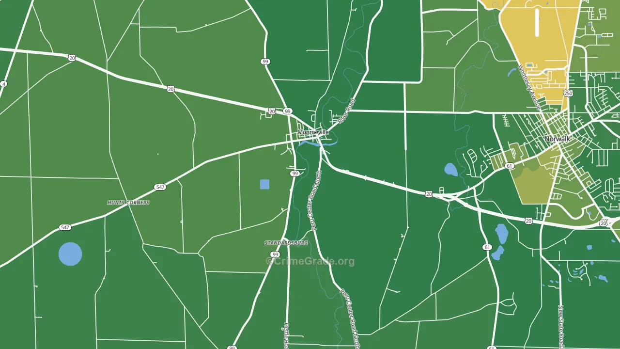 Monroeville, OH Map of Vehicle Theft Rates