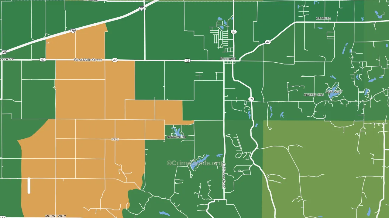Monrovia, IN Map of Vehicle Theft Rates