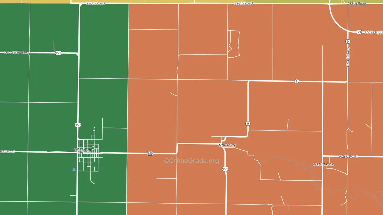 Monrovia, KS Map of Vehicle Theft Rates
