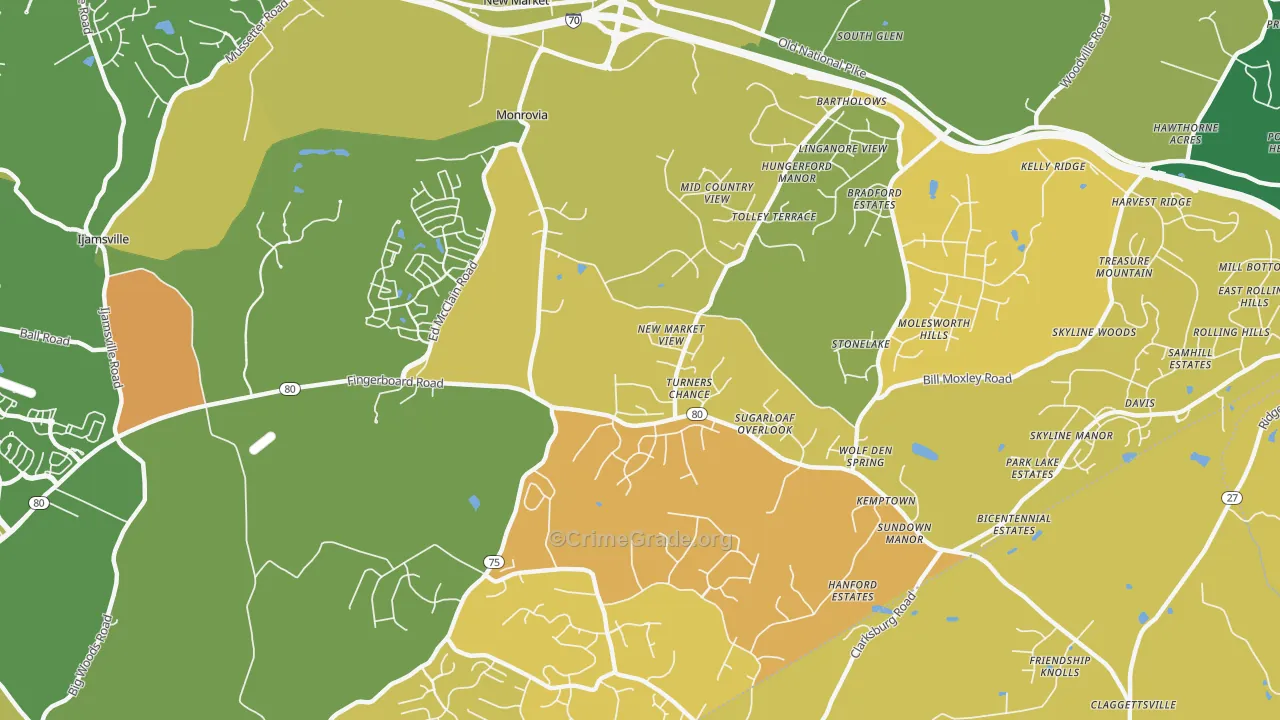 Monrovia, MD Map of Vehicle Theft Rates