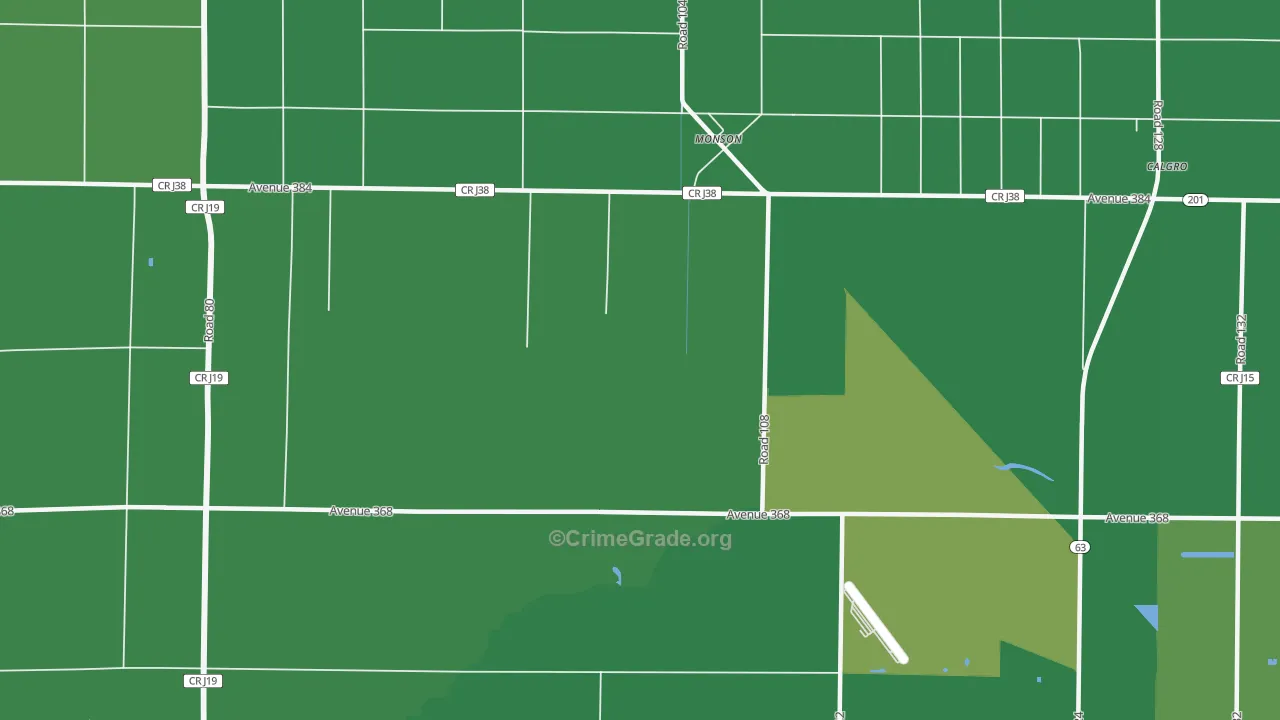 Monson, CA Map of Vehicle Theft Rates